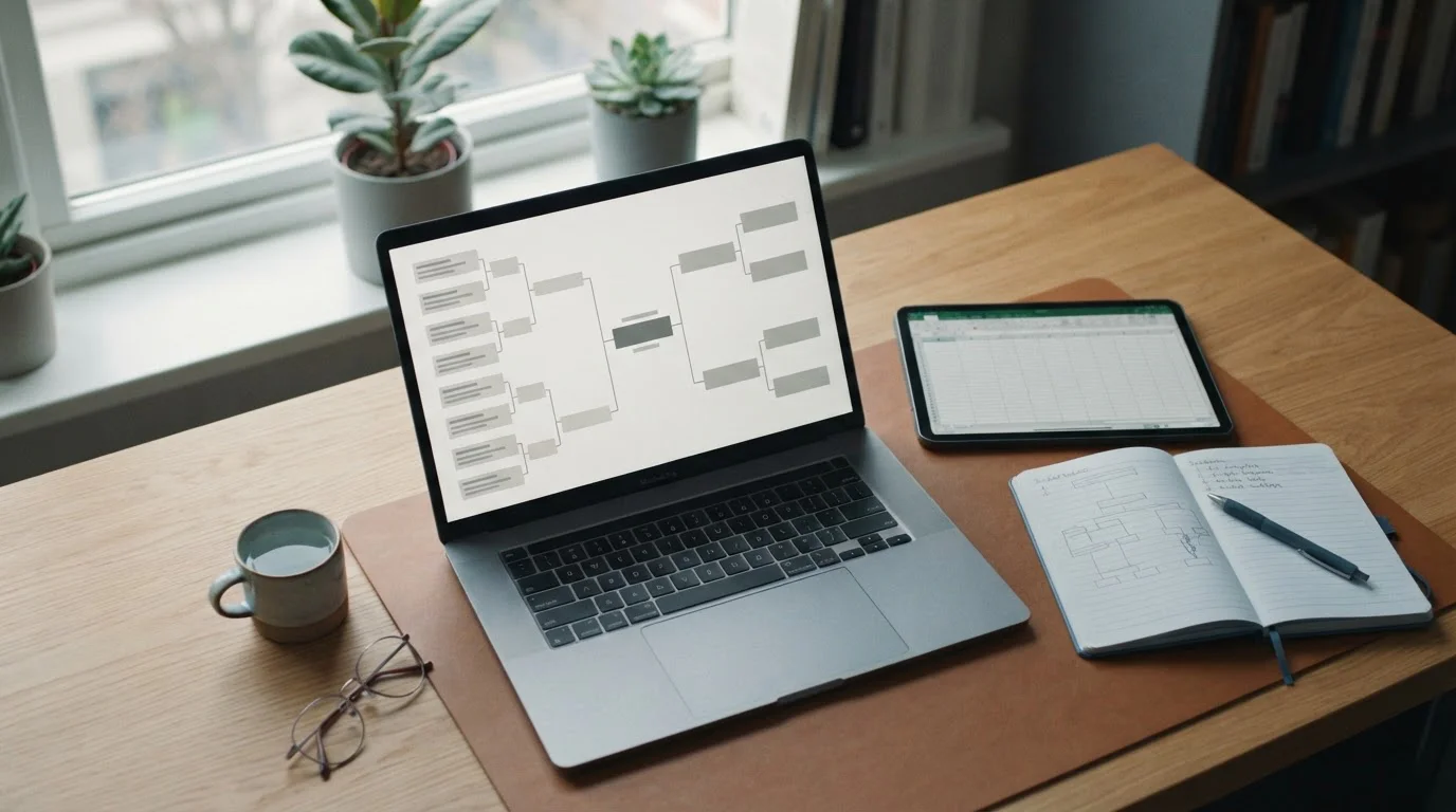 Analytischer Arbeitsplatz mit Laptop und Nations-League-Daten zur Buchmacher-Bewertung