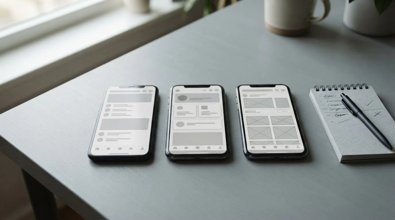 Mehrere Smartphones mit Sportwetten-Apps im Vergleich auf neutralem Schreibtisch