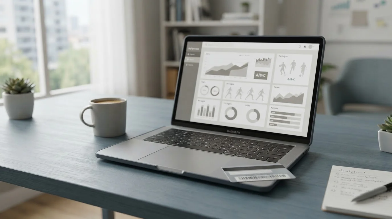 Sportstatistiken auf Laptop-Bildschirm neben Neosurf-Prepaid-Gutschein für Wettanbieter