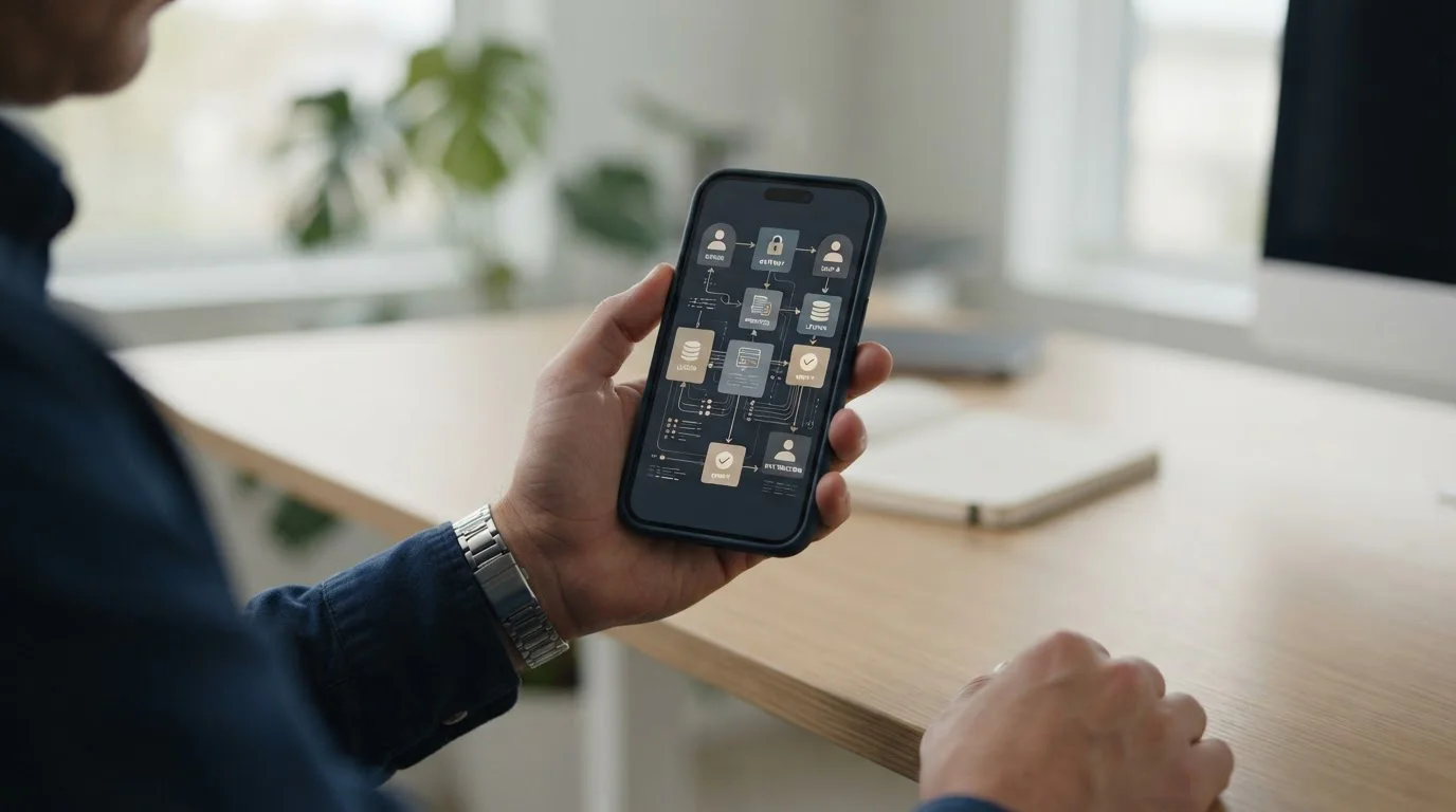 Smartphone zeigt abstrakten Transaktionsverlauf zwischen digitaler Wallet und Wettkonto