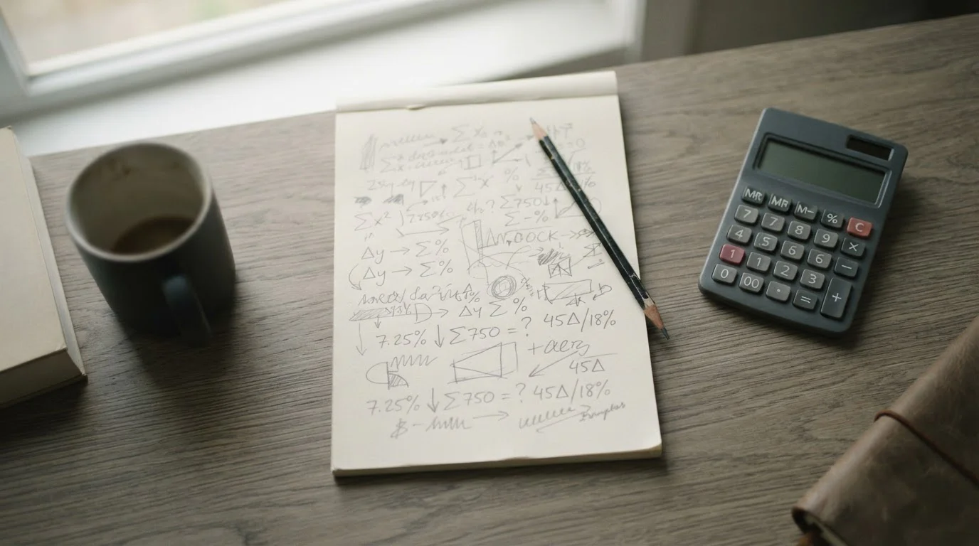 Handschriftliche Kalkulation von Bonus, Rollover und Wettsteuer auf Papier