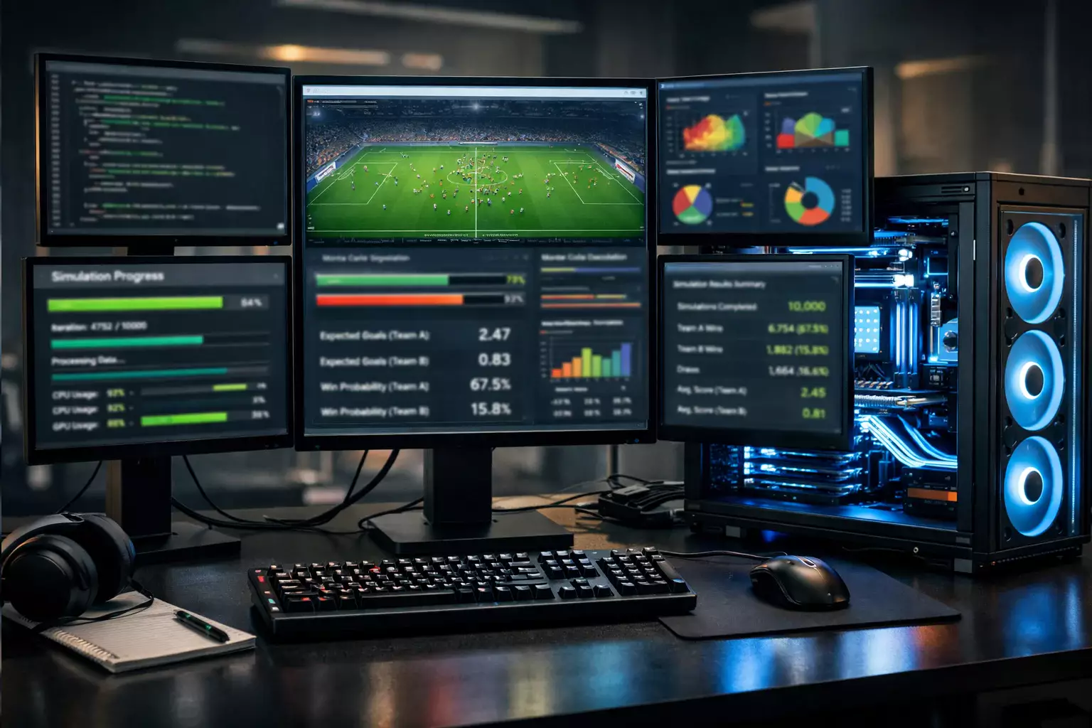 Leistungsstarker Computer führt komplexe Simulationsberechnungen durch