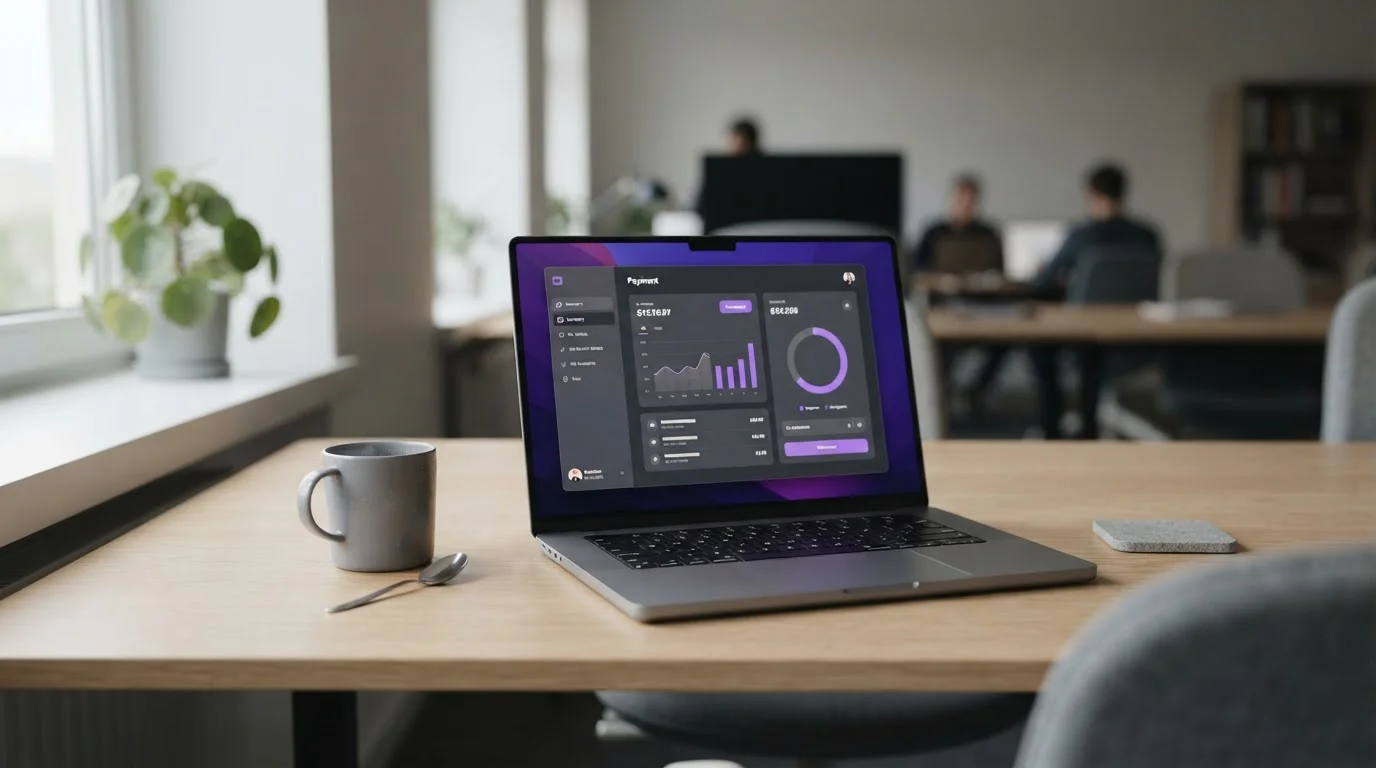 Laptop mit abstraktem Zahlungsinterface für Skrill-Einzahlungen bei Wettanbietern