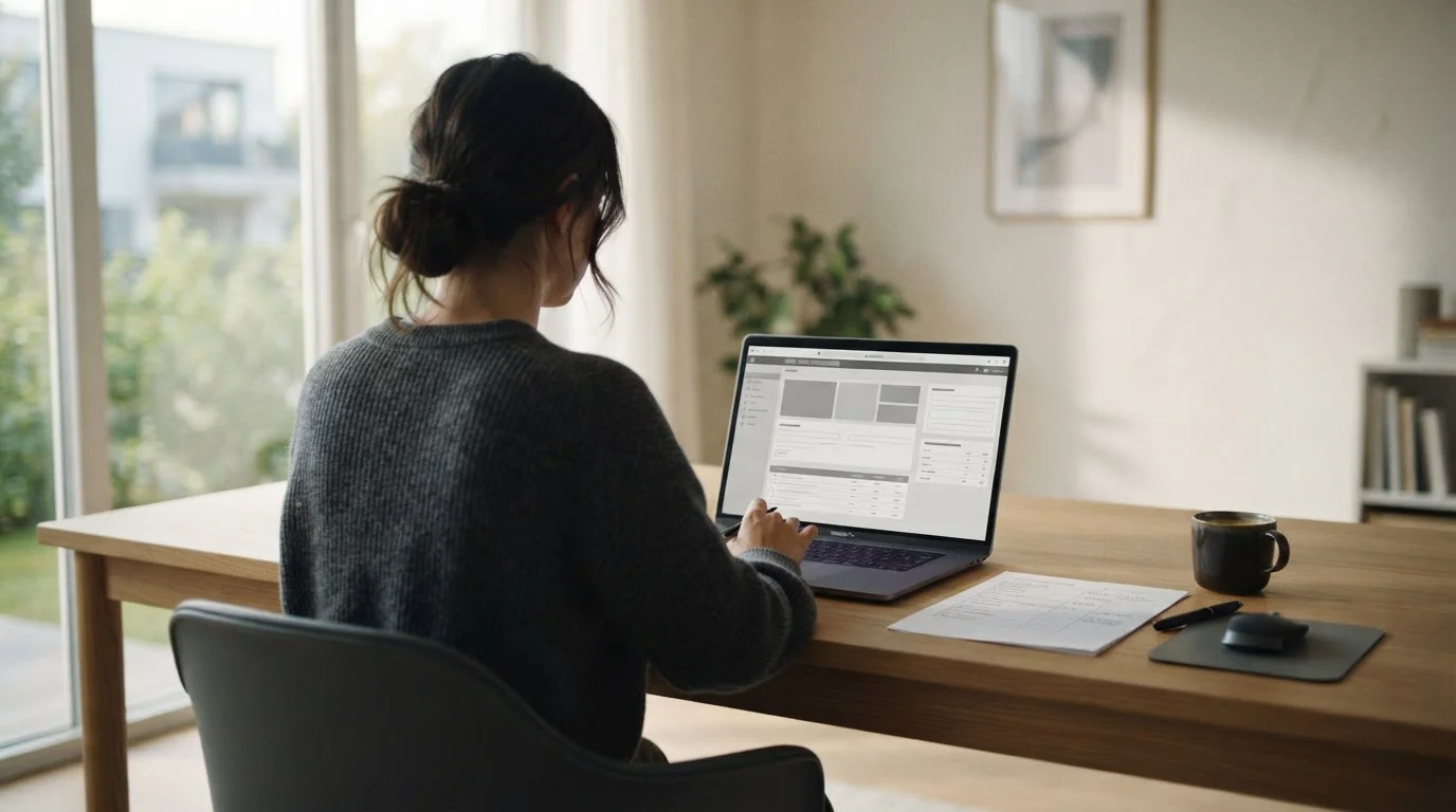 Person am Laptop prüft Wettanbieter ohne Registrierungsprozess