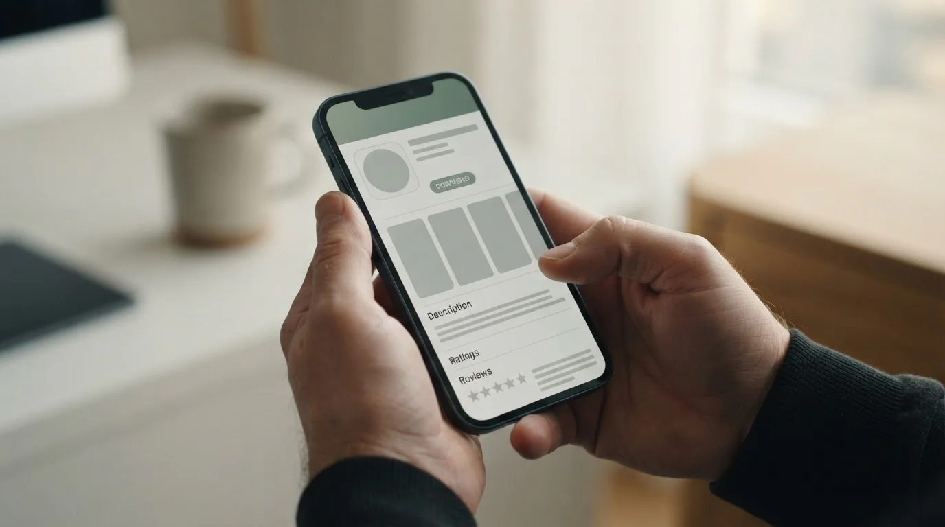 Smartphone mit abstraktem App-Store-Interface während des Download-Vorgangs