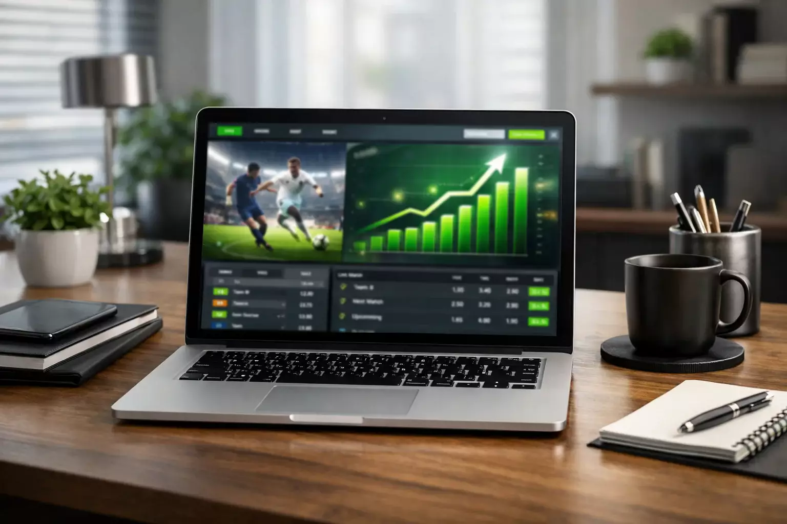 Laptop zeigt Formkurve einer Fußballmannschaft mit aufsteigendem Trend