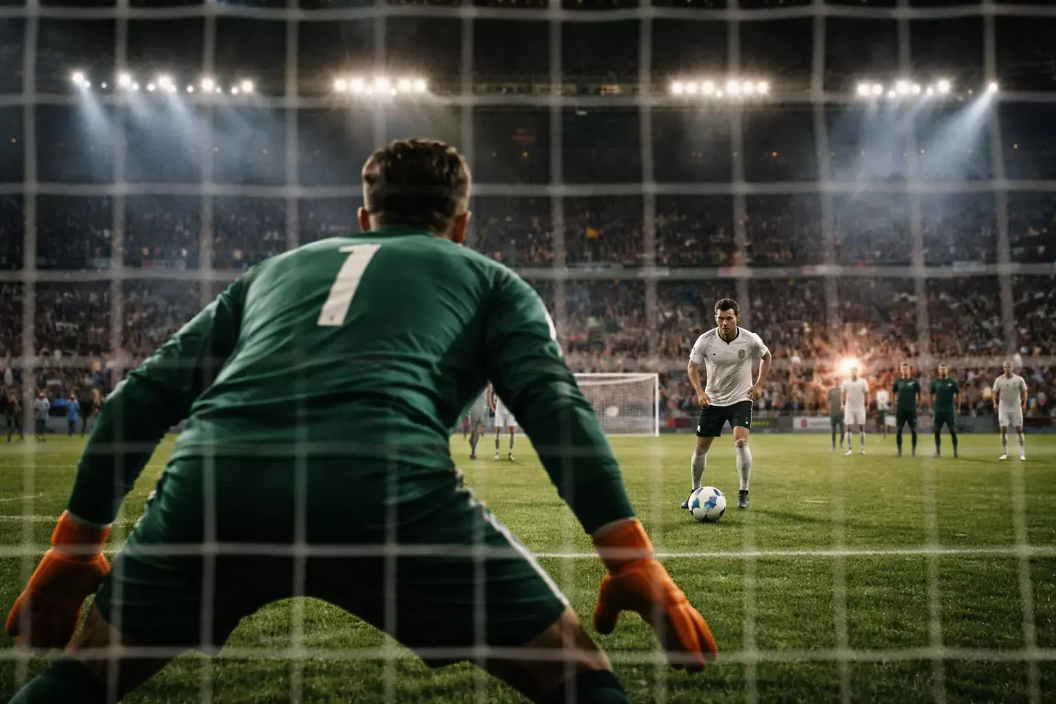 Spannungsmoment beim Elfmeter mit Schütze und Torwart im Fokus