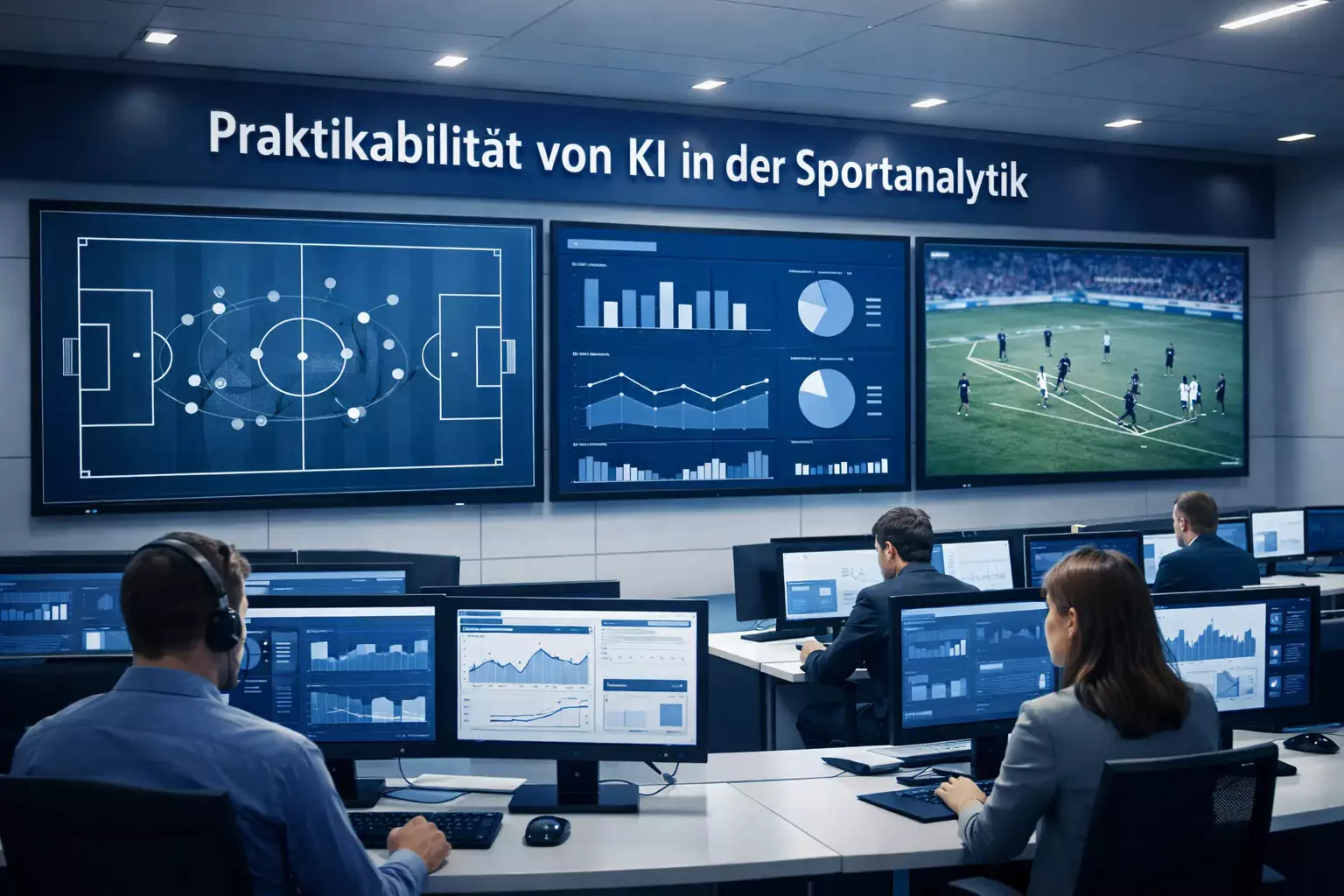 Moderne KI-Technologie und Fußball vereint in einer futuristischen Darstellung