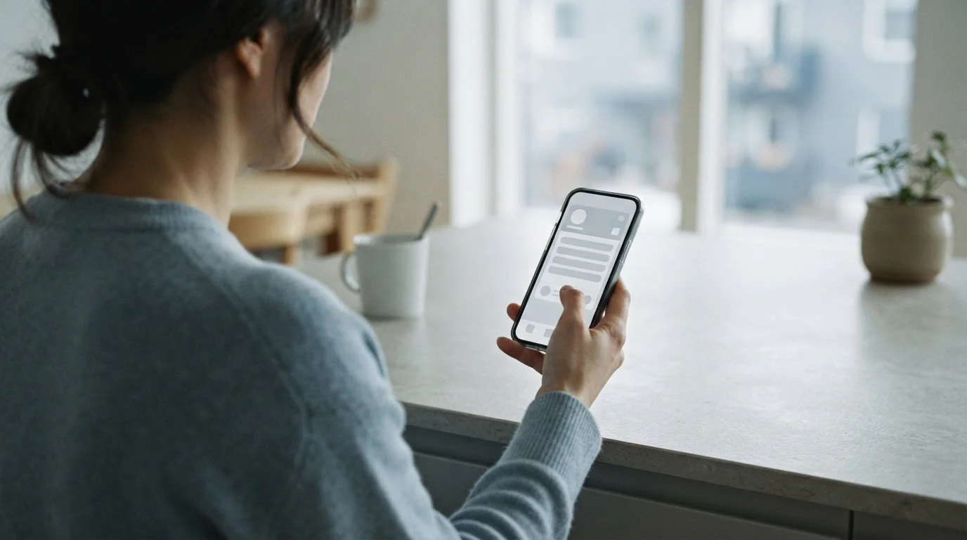 Hand hält Smartphone mit neutraler Zahlungsoberfläche