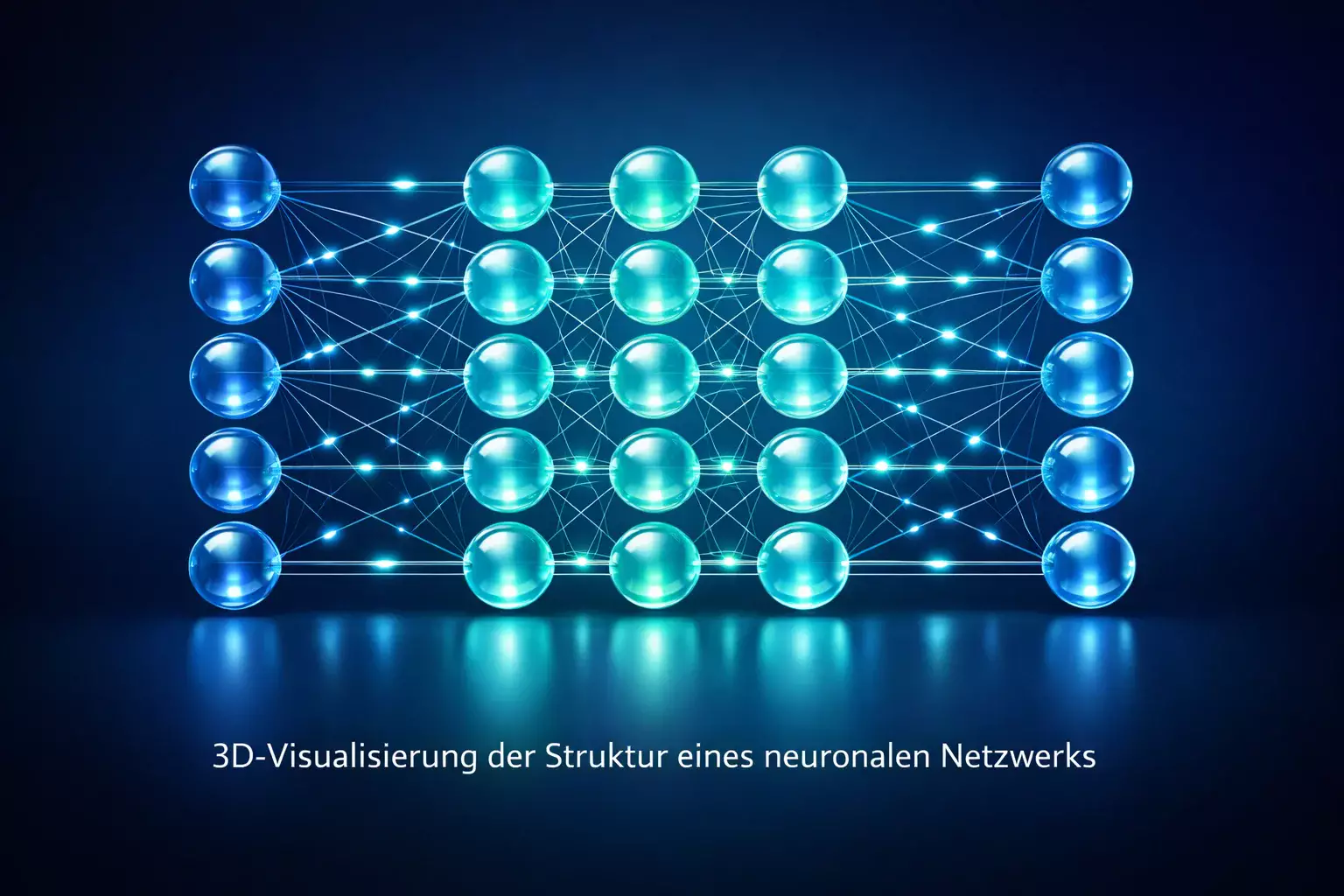 Abstrakte Darstellung eines neuronalen Netzwerks mit verbundenen Knotenpunkten und Datenströmen