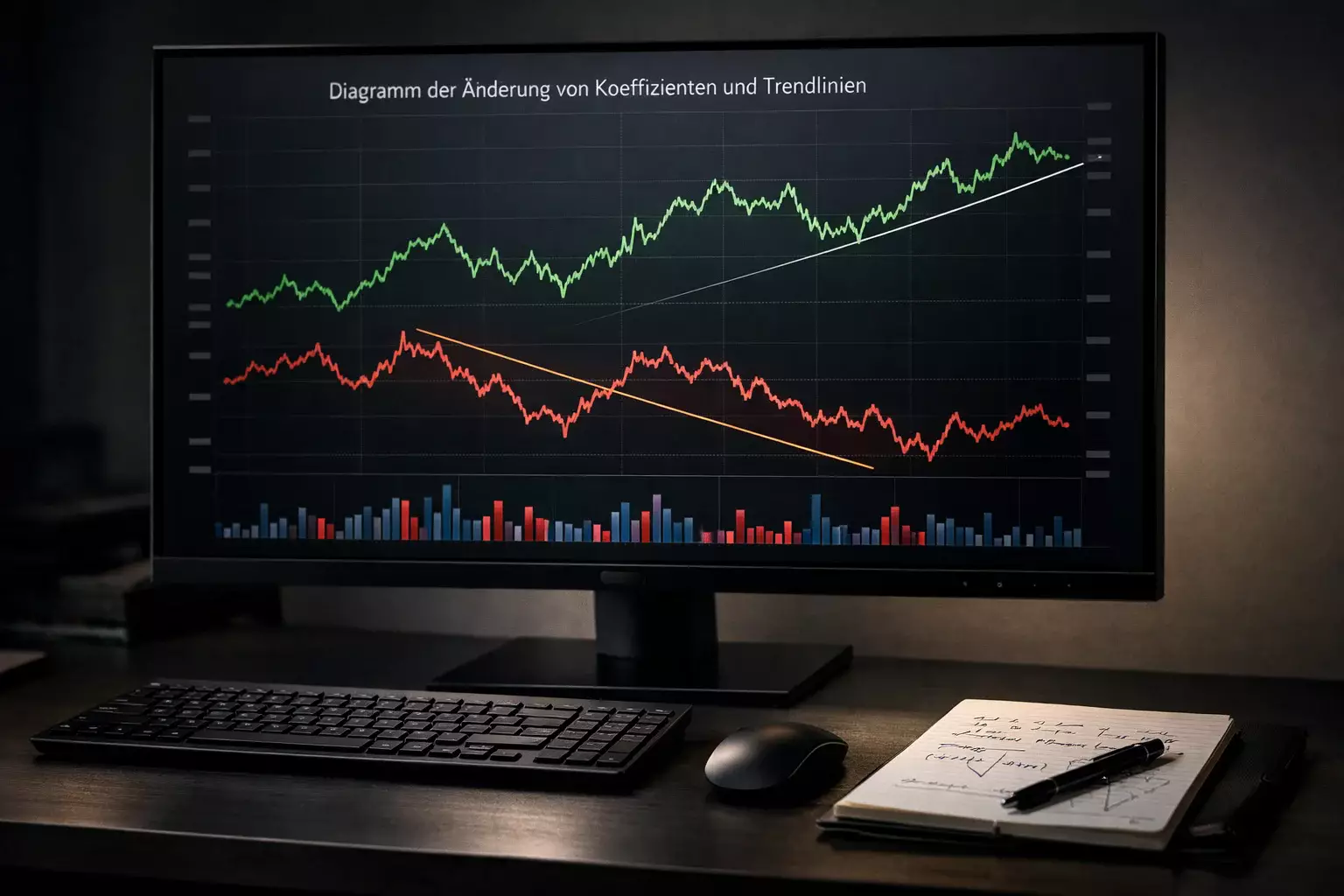 Bildschirm mit Quotenentwicklung und Trendlinien für Fußballspiele