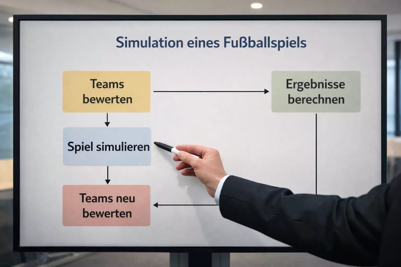 Schematische Darstellung des Ablaufs einer Spielsimulation