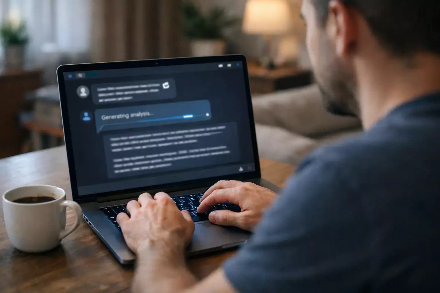 Person nutzt ein KI-Chatinterface für Fußballanalysen auf dem Laptop