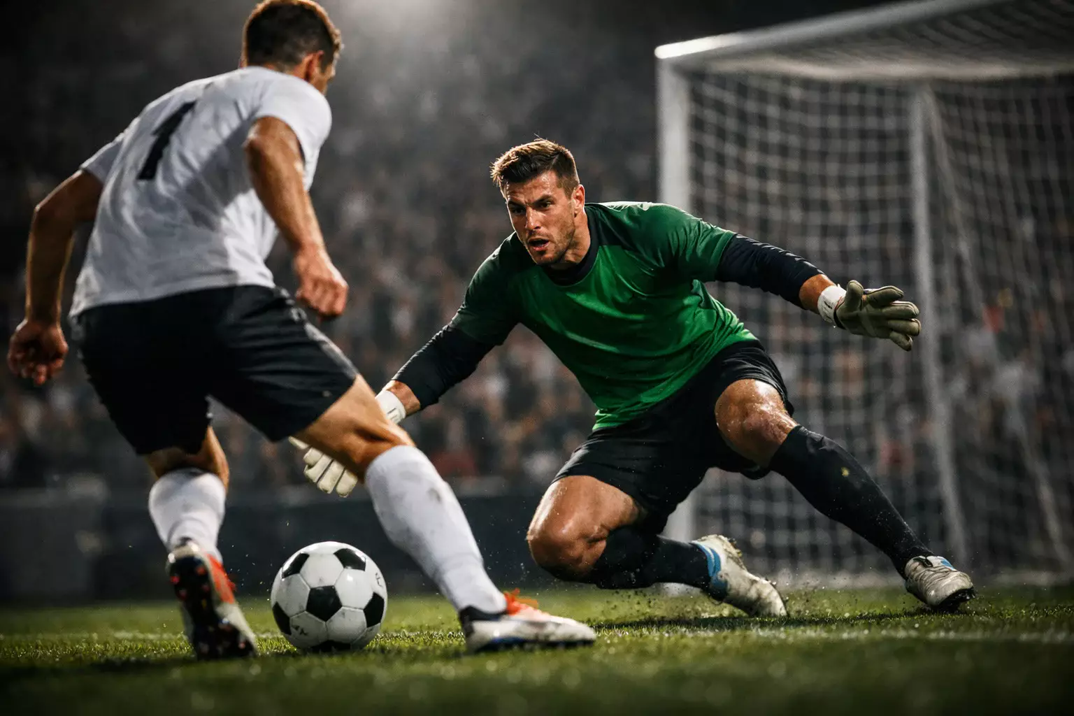 Stürmer vor dem Tor in einer Eins-gegen-Eins-Situation mit dem Torwart