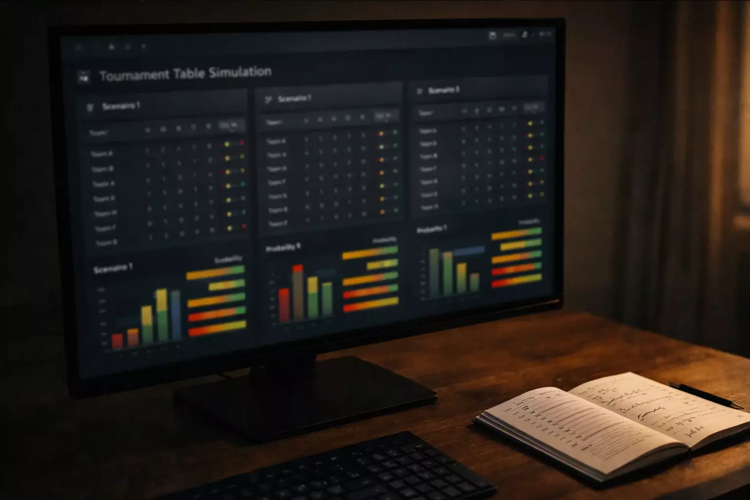 Computerbildschirm zeigt Tabellensimulation mit verschiedenen Szenarien