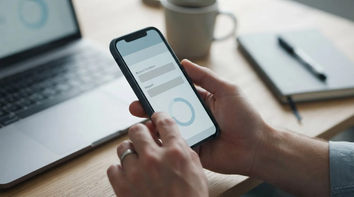 Trustly-Transaktion auf Smartphone-Bildschirm mit Tastatur