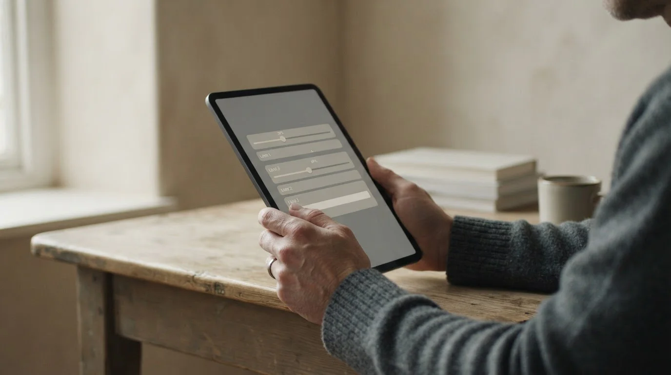 Person setzt Limits in neutraler App-Oberfläche auf Tablet