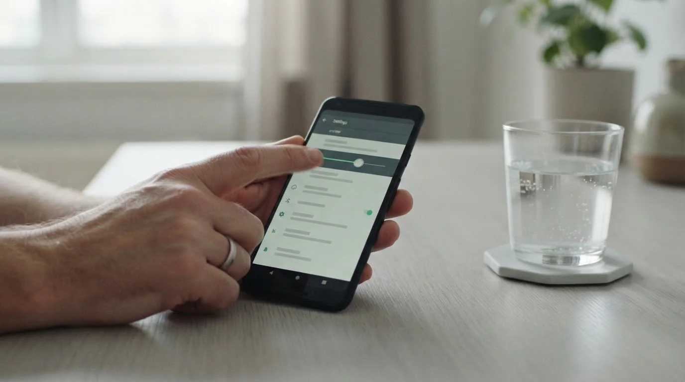 Hand stellt Limit auf neutralem Smartphone-Bildschirm ein