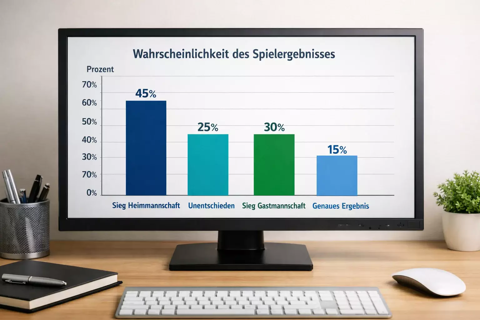 Balkendiagramm zeigt Wahrscheinlichkeitsverteilung verschiedener Spielergebnisse