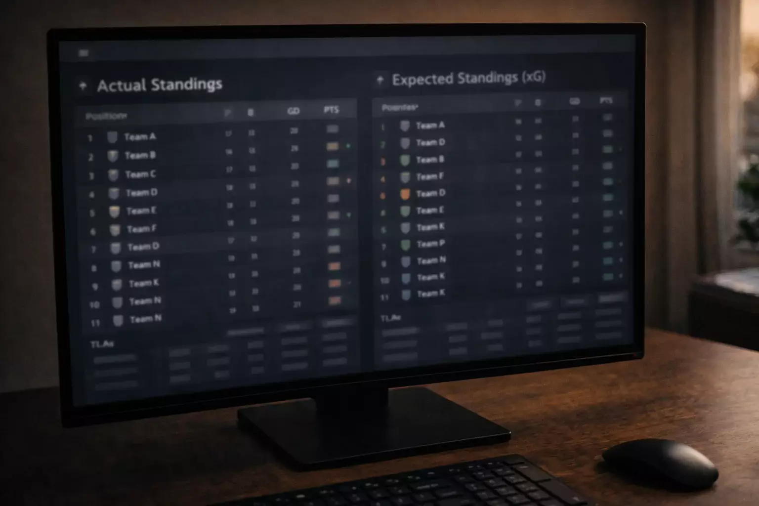 Vergleich zwischen Tabelle nach Punkten und Tabelle nach Expected Points