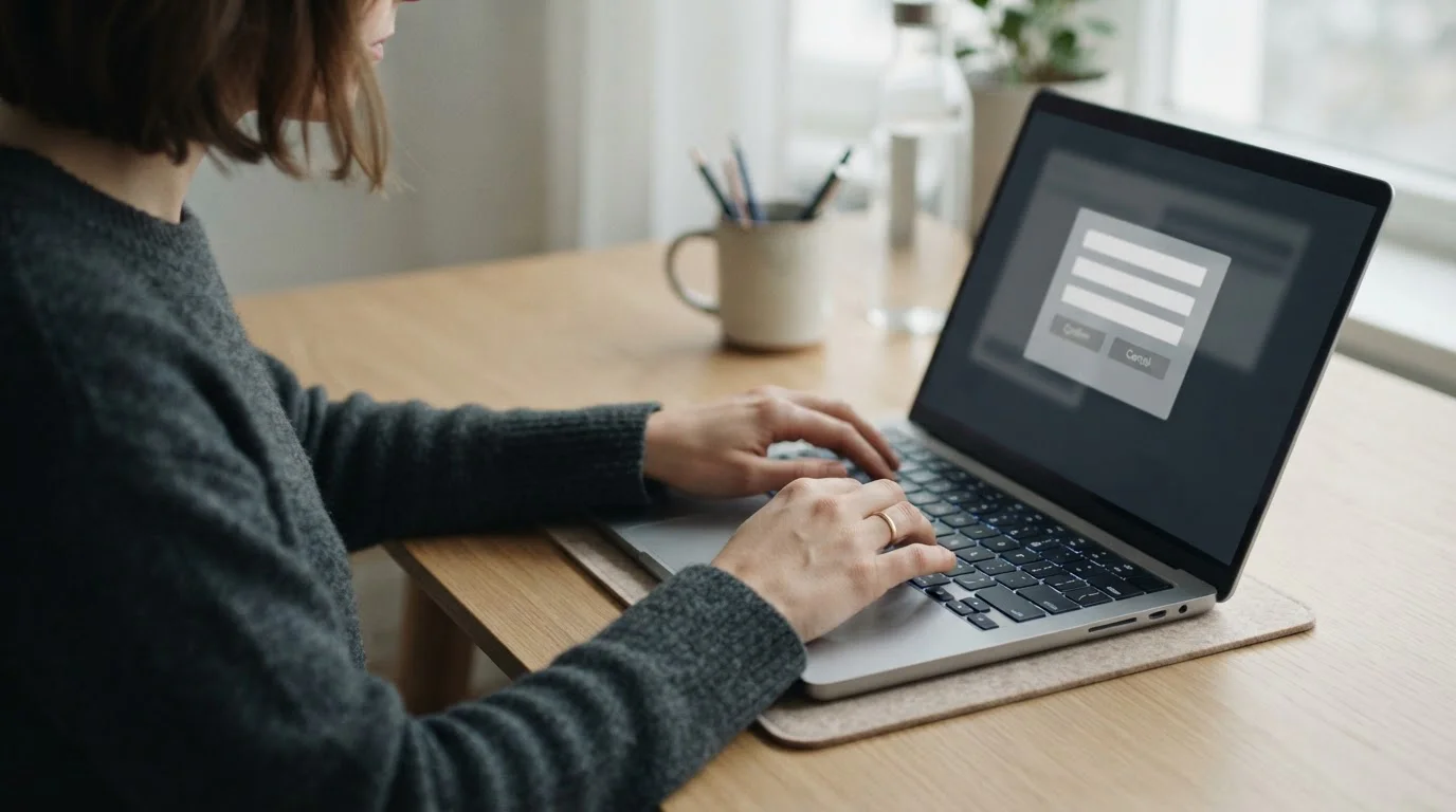 Hände am Laptop während eines Online-Zahlungsvorgangs