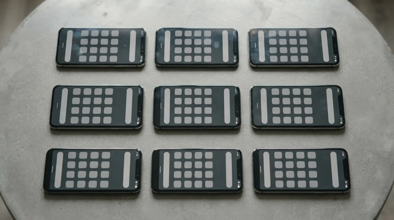 Mehrere Android-Smartphones mit neutralen App-Icons nebeneinander